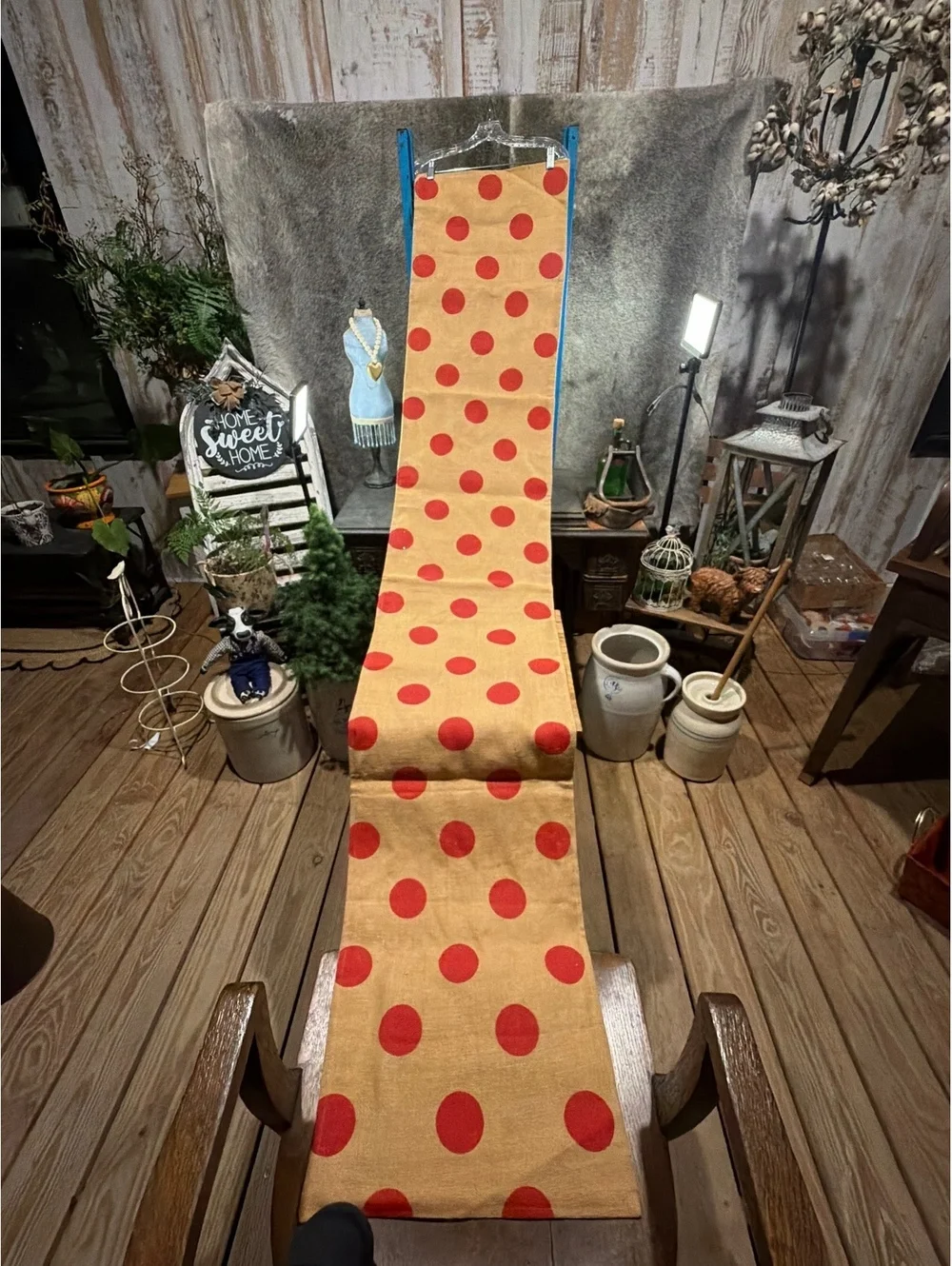 Polka Dot Burlap Table Runner with Red Dots